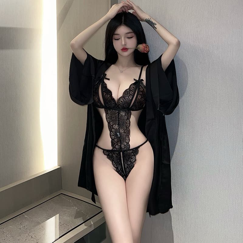 LOVELACE #1204 Lingerie Bodysuit V-neck Tanpa Kimono 9
