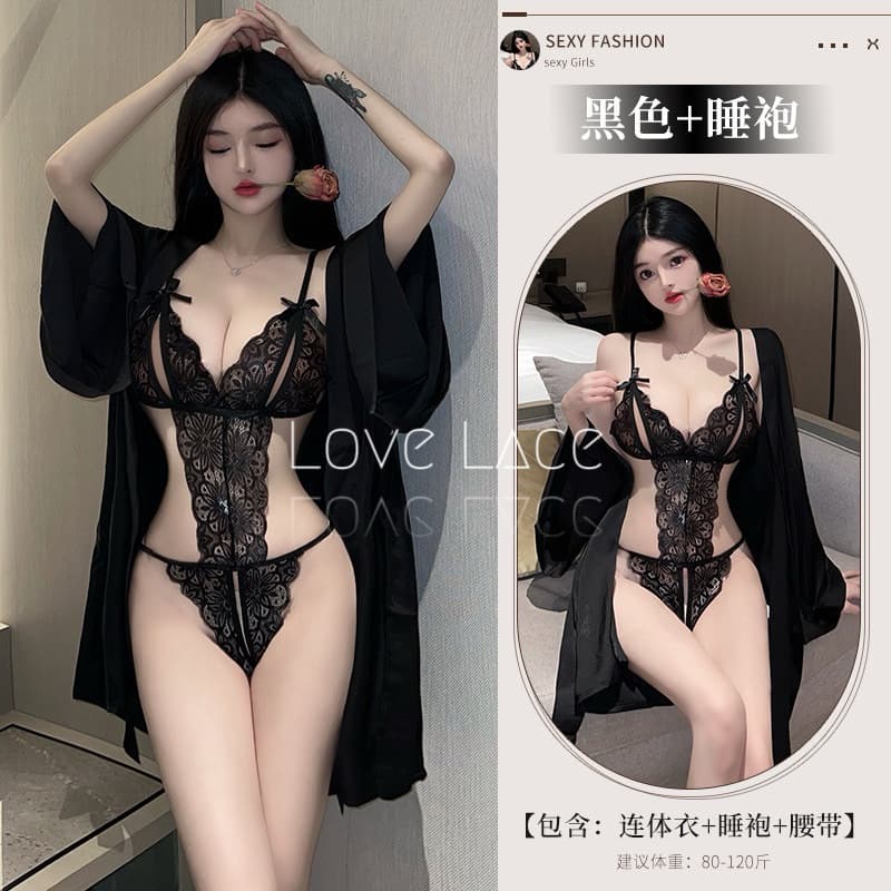 LOVELACE #1204 Lingerie Bodysuit V-neck Tanpa Kimono