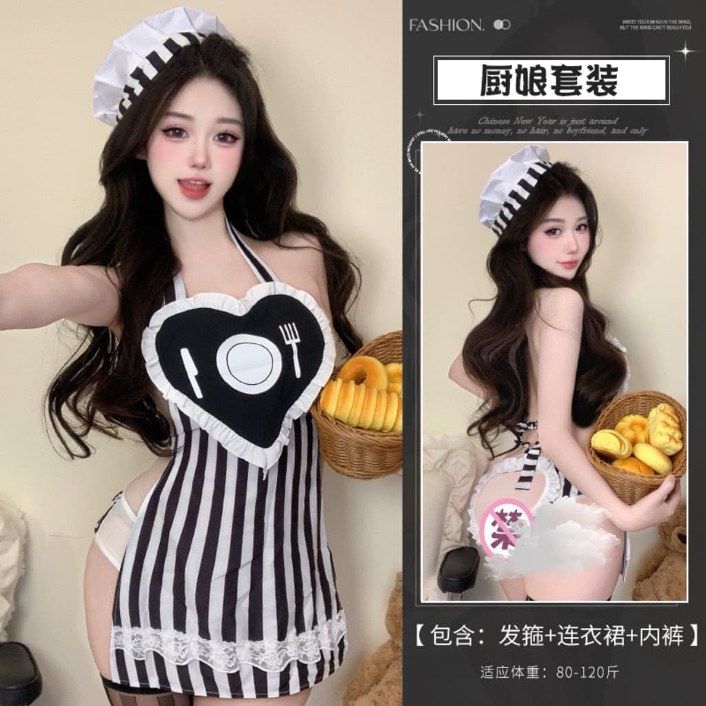 LOVELACE #0871 Lingerie Sexy Apron Kostum Koki + Topi 5