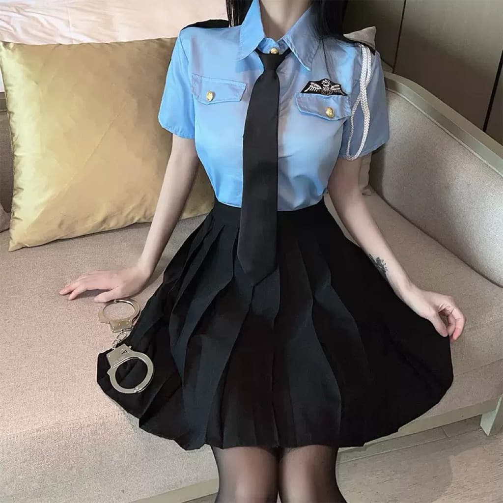 LOVELACE #1016 Pakaian Wanita Kostum Polisi Cosplay + Topi + Dasi 7