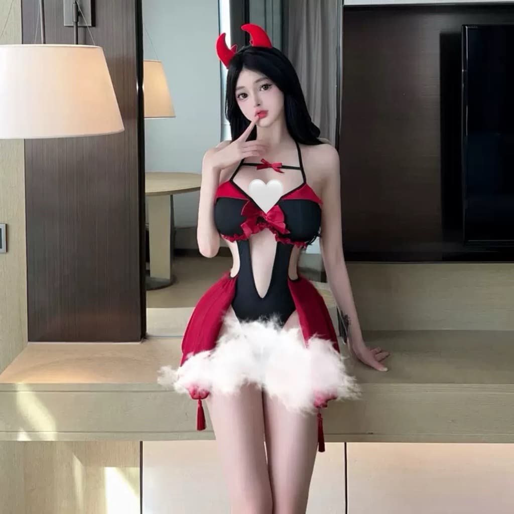 LOVE LACE #2796 One Set Pakaian Sexy Wanita Kostum Devil + Bando 8