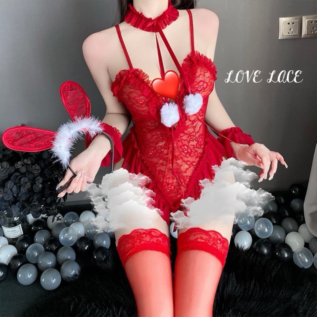 LOVELACE #1222 Sexy Lingerie Rabbit Bodusuit + Bando