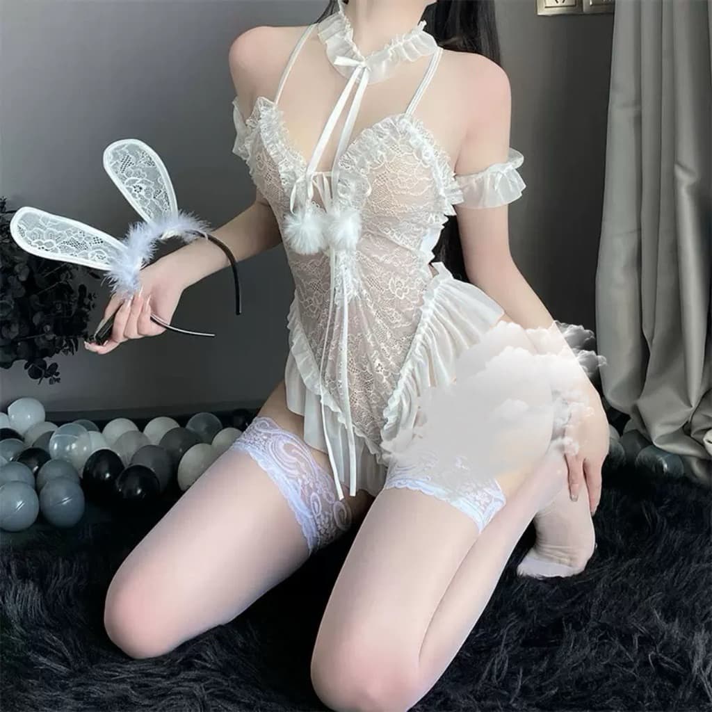 LOVELACE #1222 Sexy Lingerie Rabbit Bodusuit + Bando 3