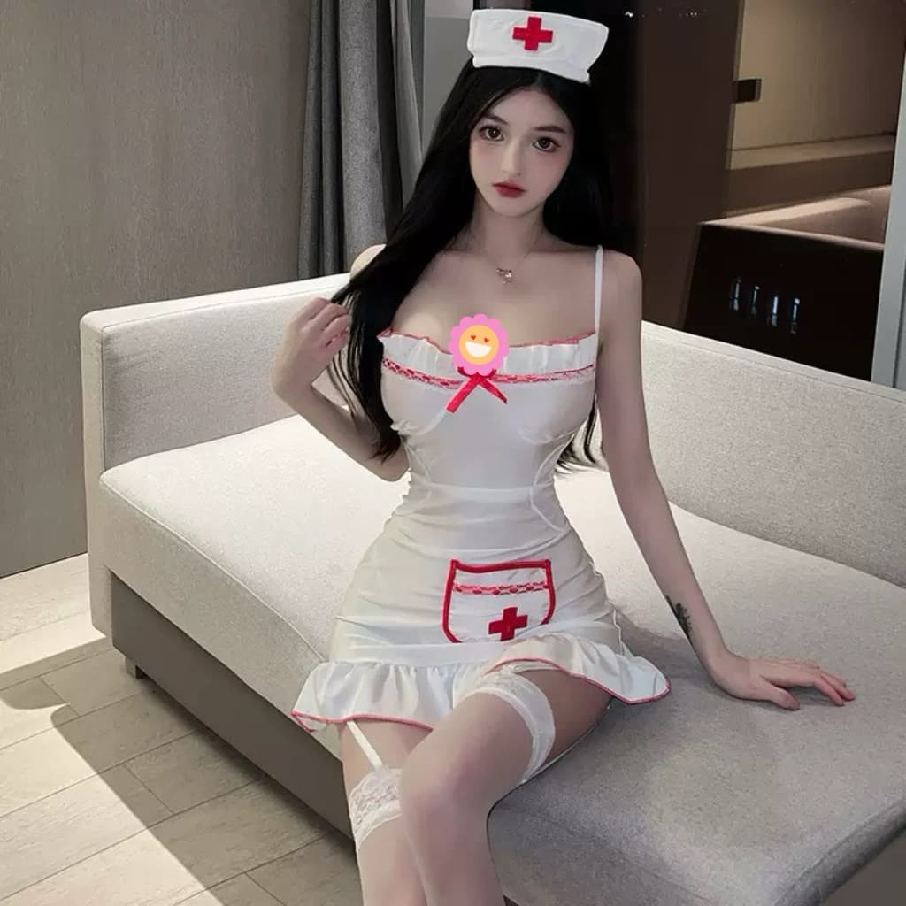 LOVELACE #1300 Lingerie Wanita Kostum Suster / Perawat + Bando + Gstring 5