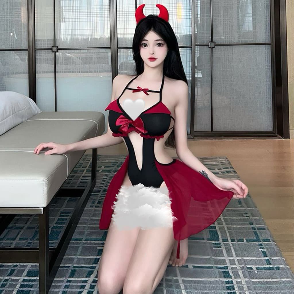 LOVE LACE #2796 One Set Pakaian Sexy Wanita Kostum Devil + Bando 3