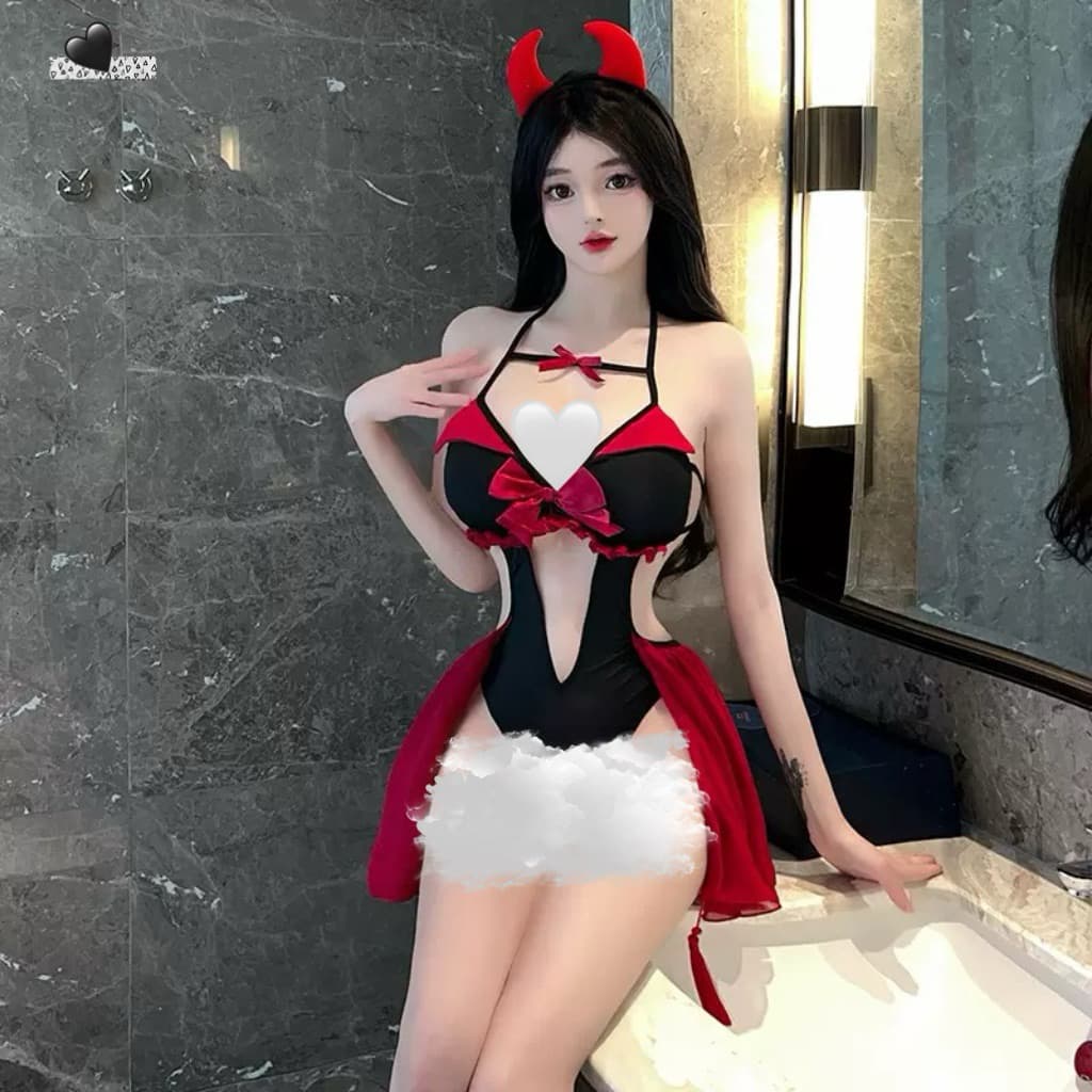 LOVE LACE #2796 One Set Pakaian Sexy Wanita Kostum Devil + Bando 4